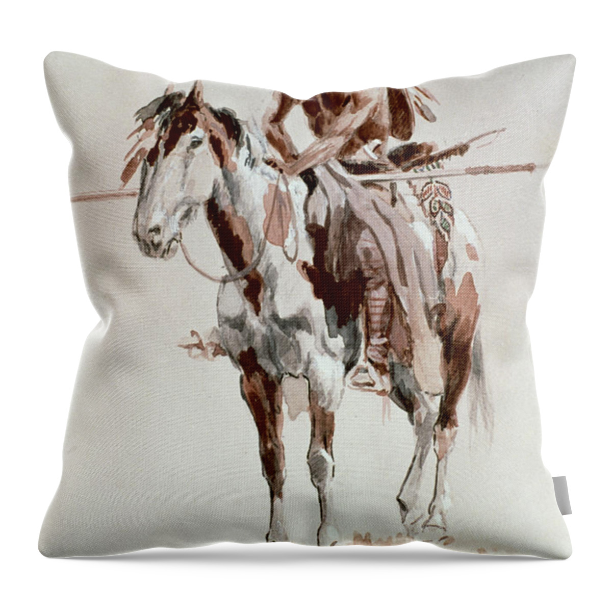 Indian Throw Pillow featuring the painting Powder Face by Charles Marion Russell