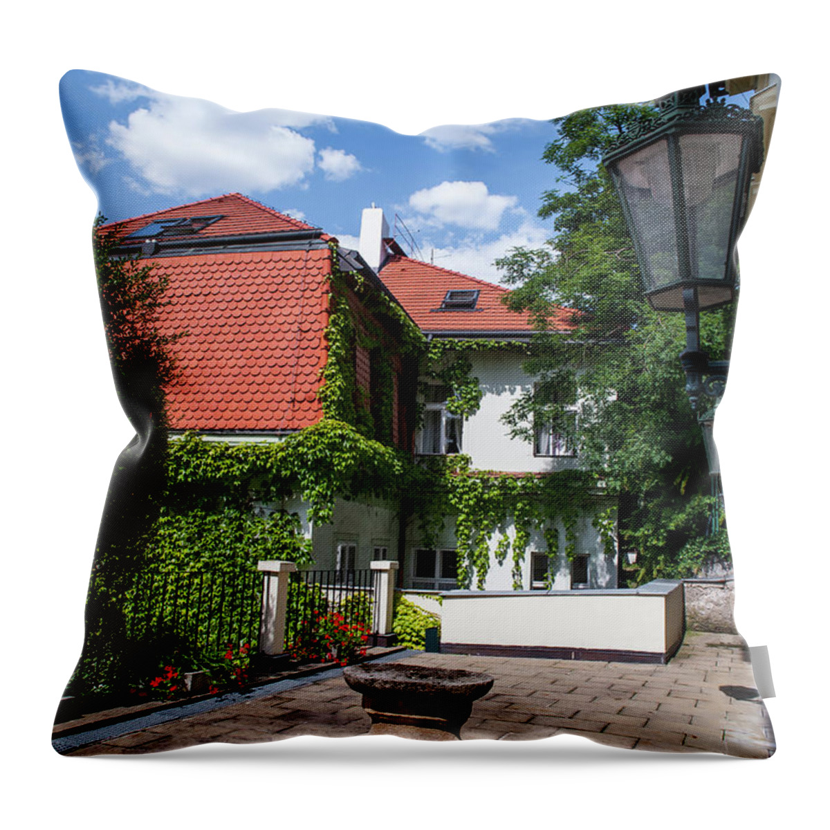Jenny Rainbow Fine Art Photography Throw Pillow featuring the photograph Prague Courtyards. Old Lantern by Jenny Rainbow