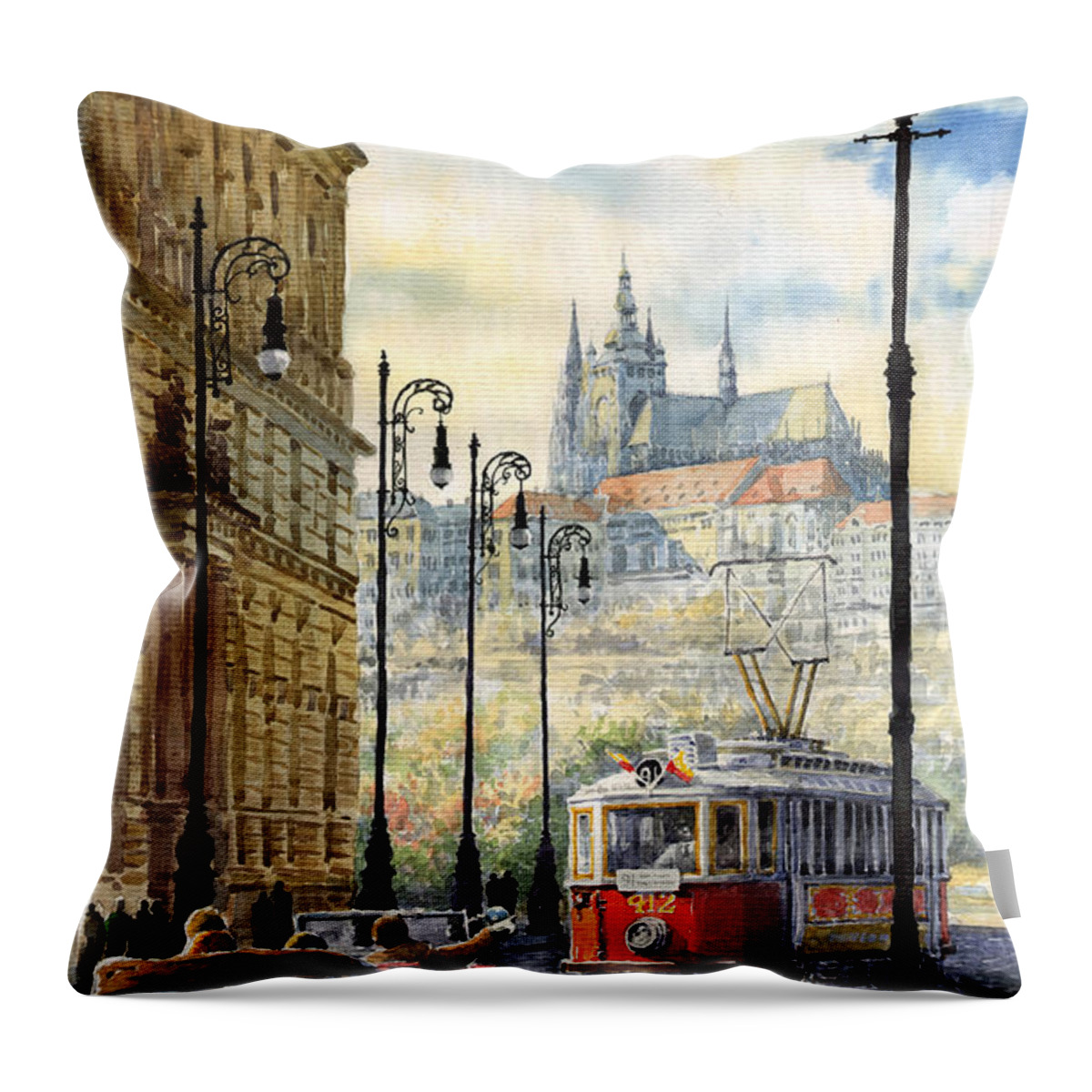 Architecture Throw Pillow featuring the painting Prague Kaprova Street by Yuriy Shevchuk