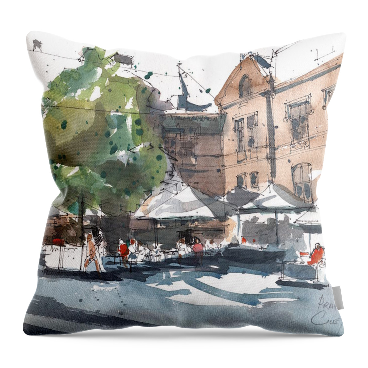 Urban Landscape Throw Pillow featuring the painting Prague Piazza by Gaston McKenzie