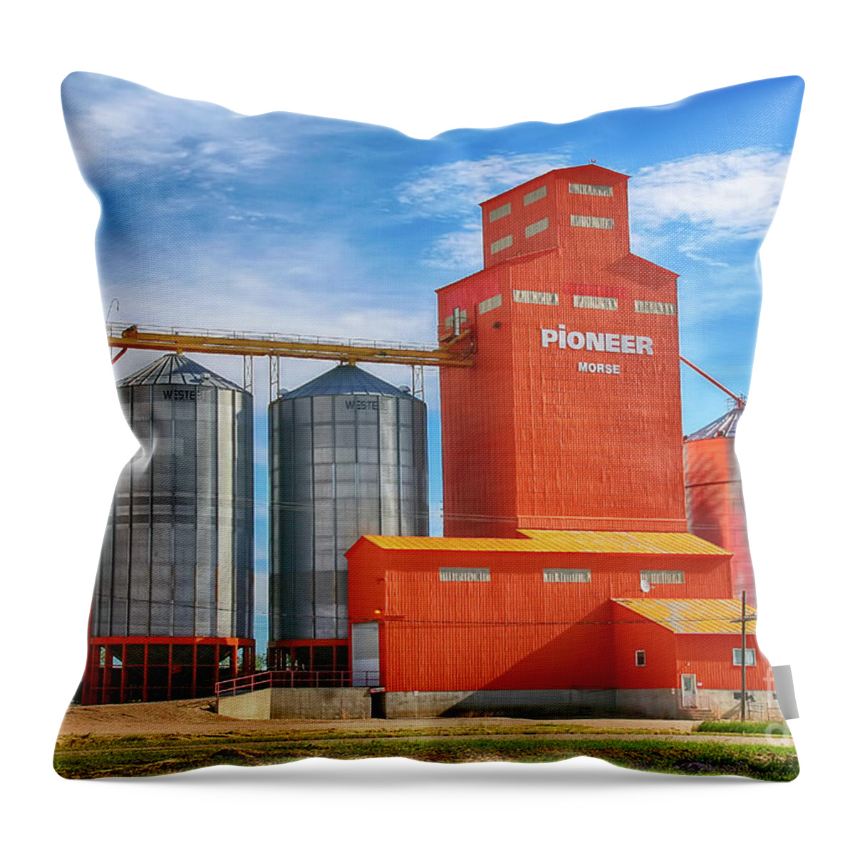 Grain Elevator Throw Pillow featuring the photograph  Prairie Cathedral 2 Morse Saskatchewan  by Teresa Zieba