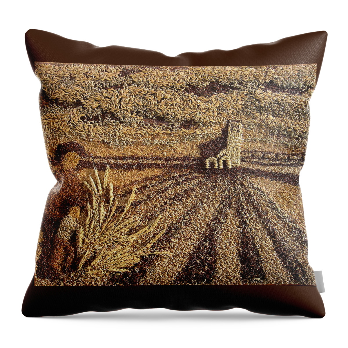 Prairie Agricultural Scene Throw Pillow featuring the painting Prairie Harvest by Naomi Gerrard