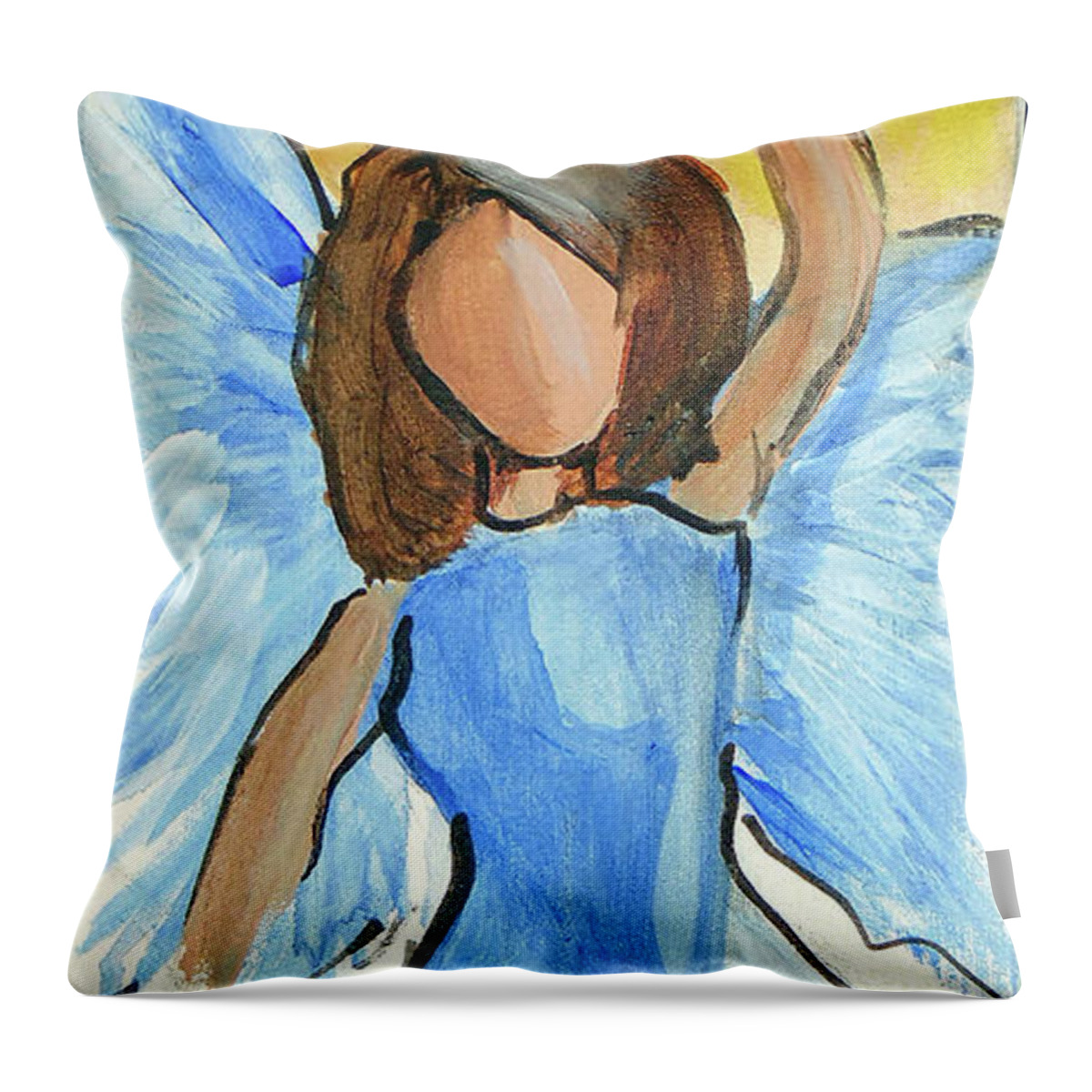  Throw Pillow featuring the painting Praising Angel by Loretta Nash