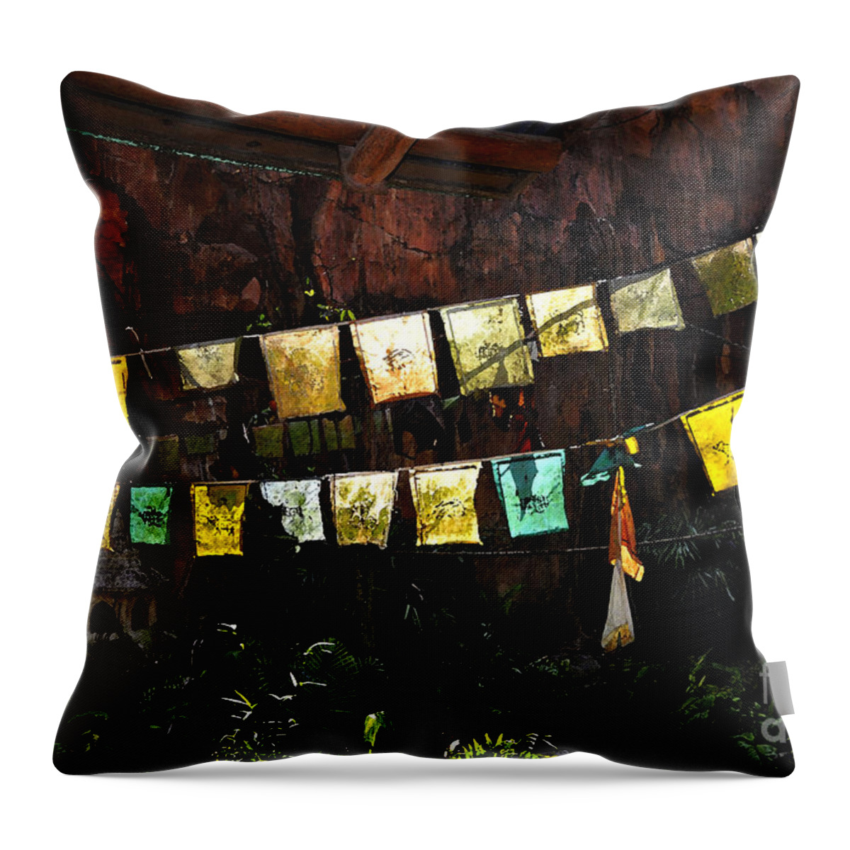 Prayer Flags Throw Pillow featuring the painting Prayer flags by David Lee Thompson