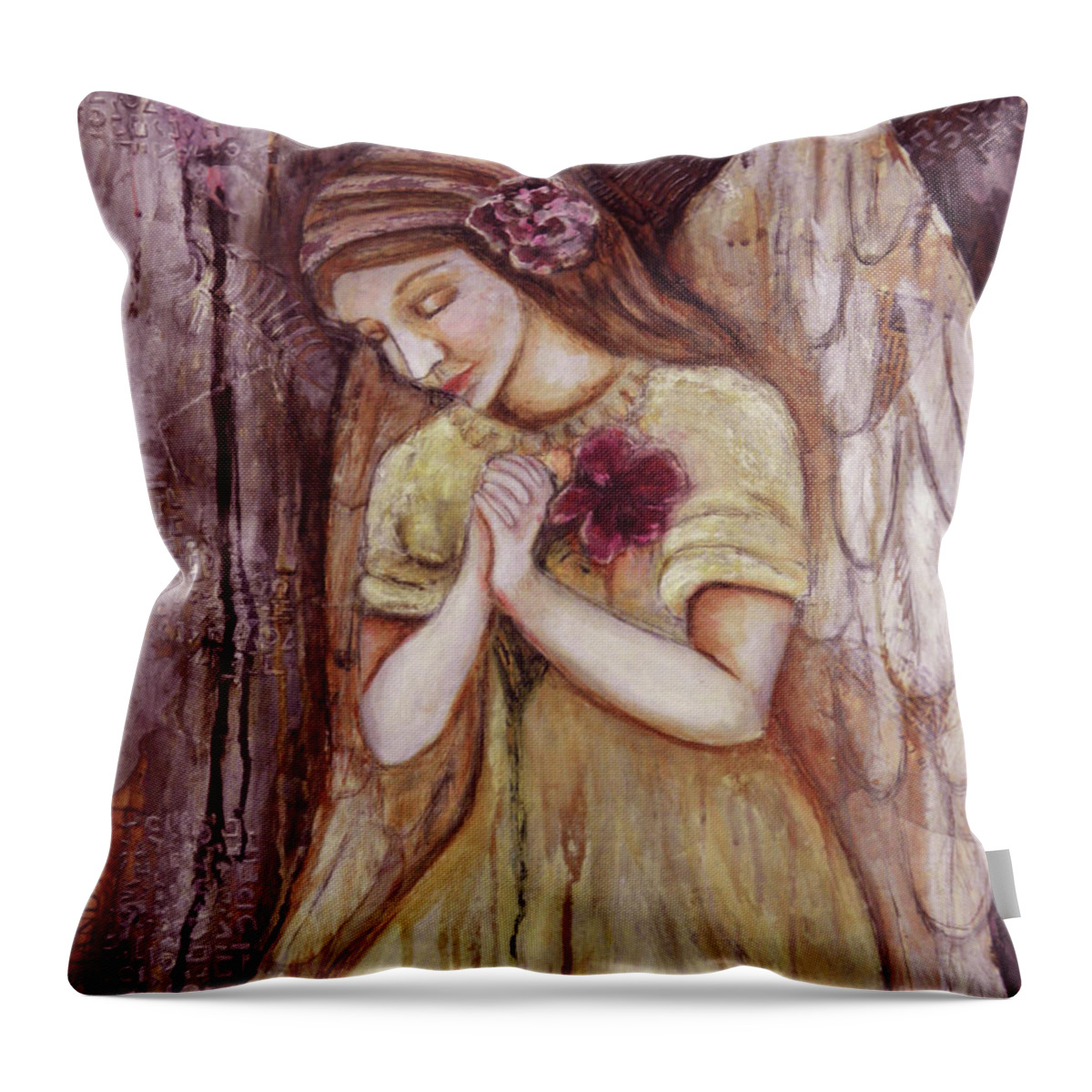 Angel Throw Pillow featuring the painting Prayer For All by Terry Honstead