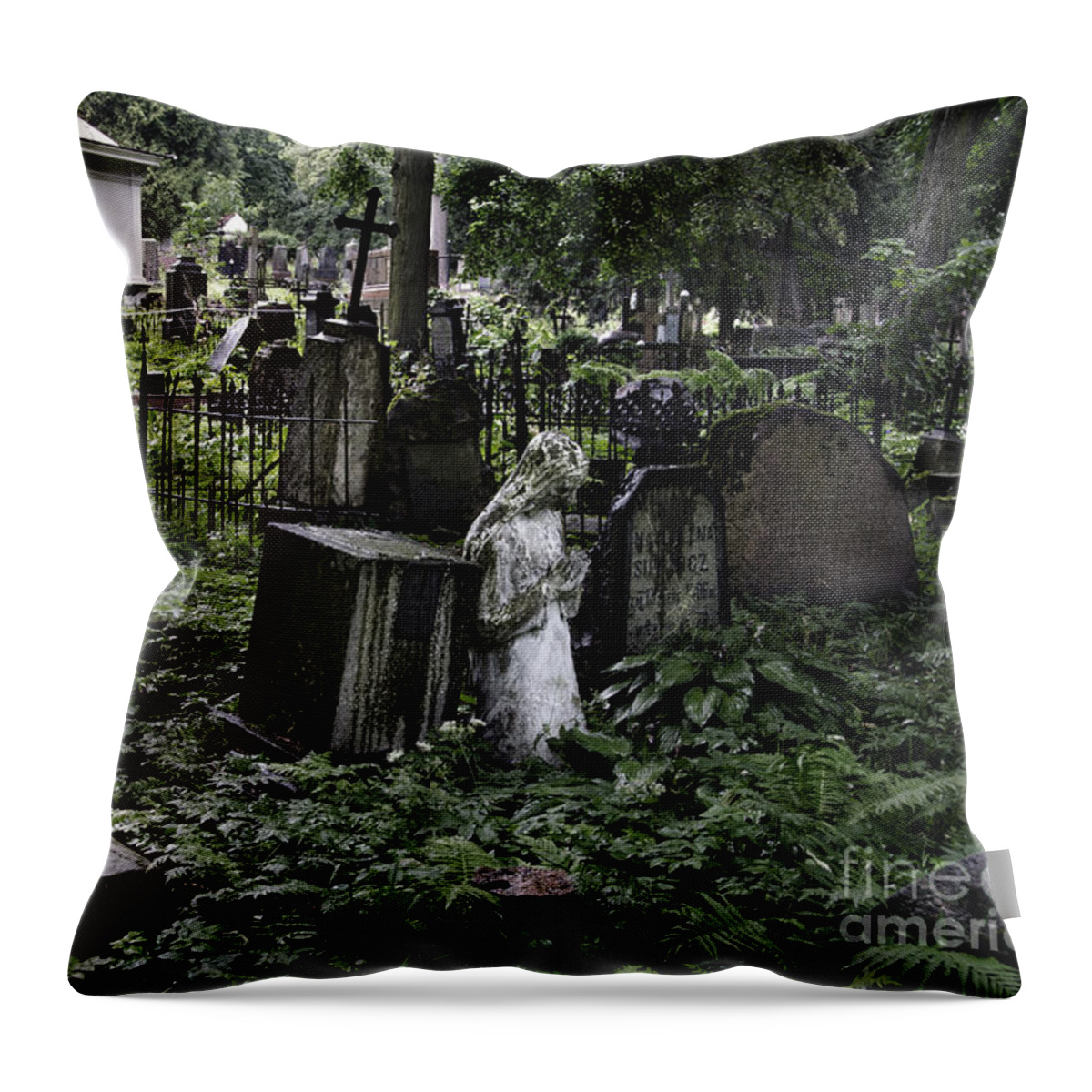 Pray Throw Pillow featuring the photograph Praying statue in the old cemetery by RicardMN Photography