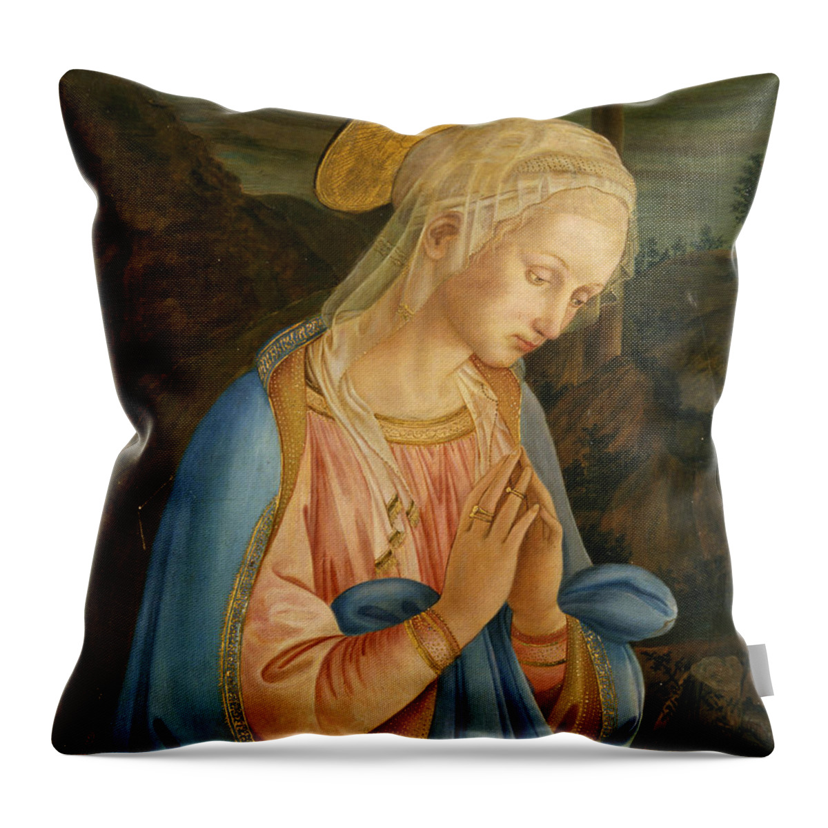 Massimo Diodato Throw Pillow featuring the painting Praying Virgin by Massimo Diodato