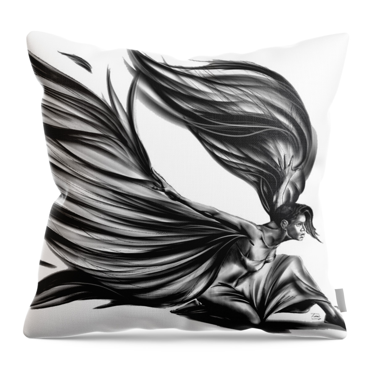 Phoenix Throw Pillow featuring the drawing Pre-flight by Terri Meredith