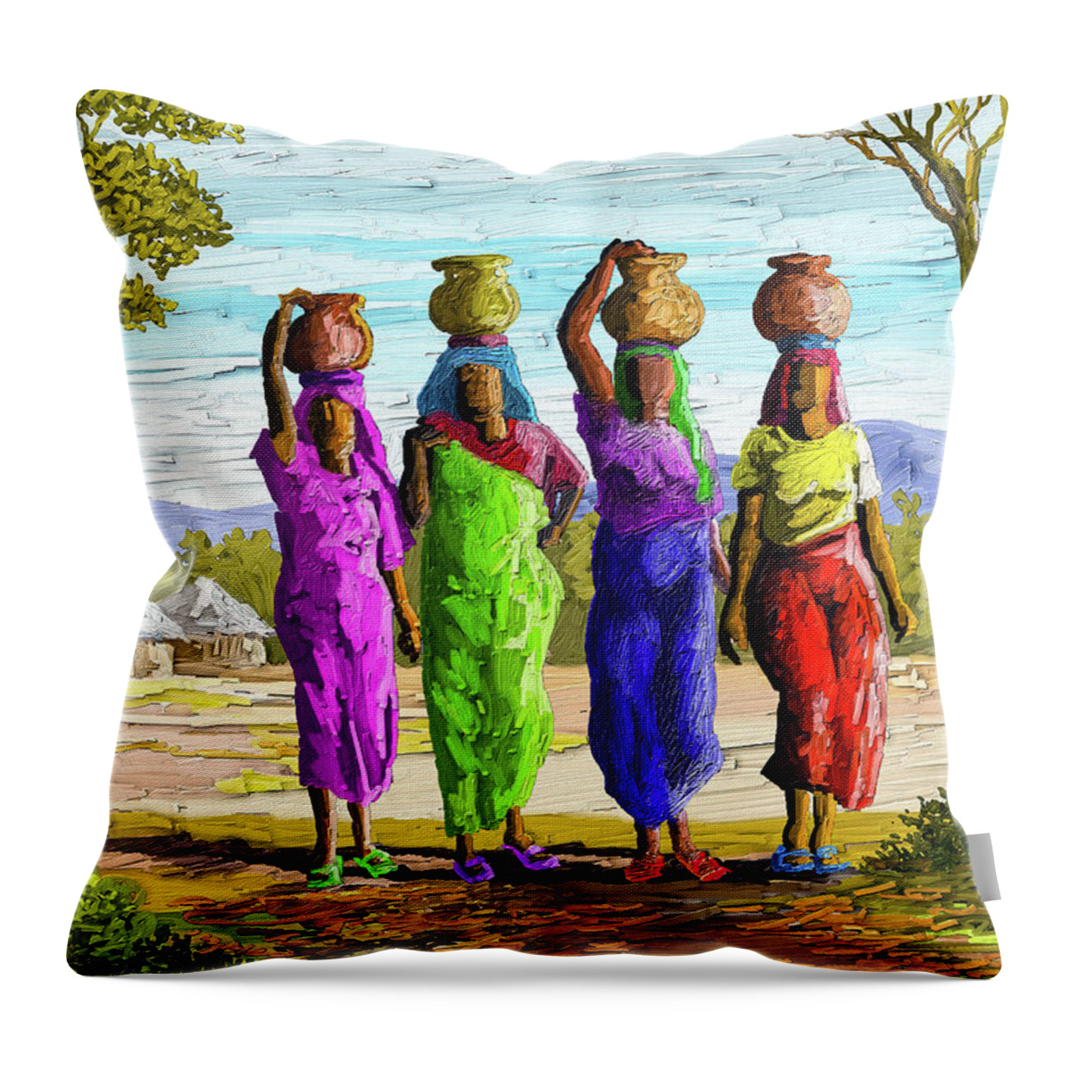 Melon Throw Pillow featuring the painting Precious Water by Anthony Mwangi