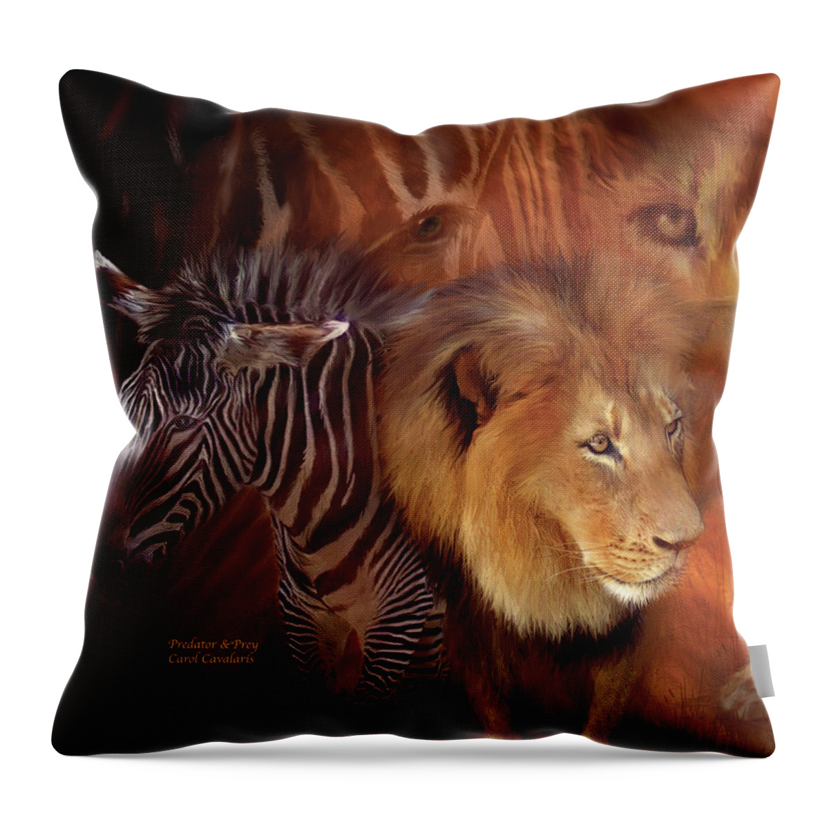 Lion Throw Pillow featuring the mixed media Predator and Prey by Carol Cavalaris