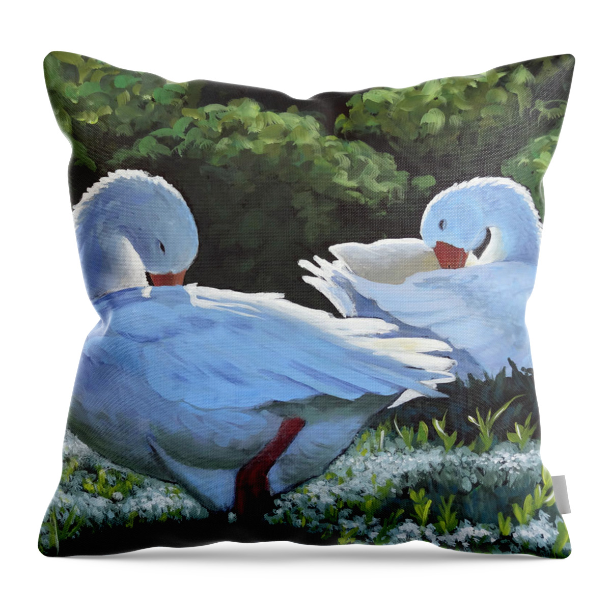 Goose Throw Pillow featuring the painting Preening by Ande Hall