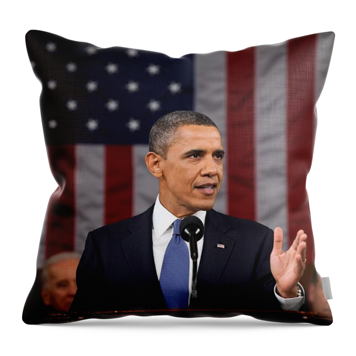 President Throw Pillow featuring the painting President Barack Obama delivers his State of the Union address by Celestial Images