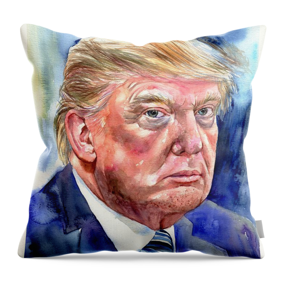 Donald Throw Pillow featuring the painting President Donald Trump by Suzann Sines