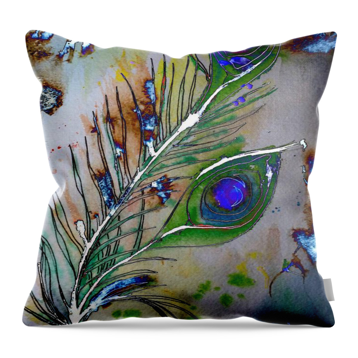 Feather Throw Pillow featuring the painting Pretty As A Peacock by Denise Tomasura