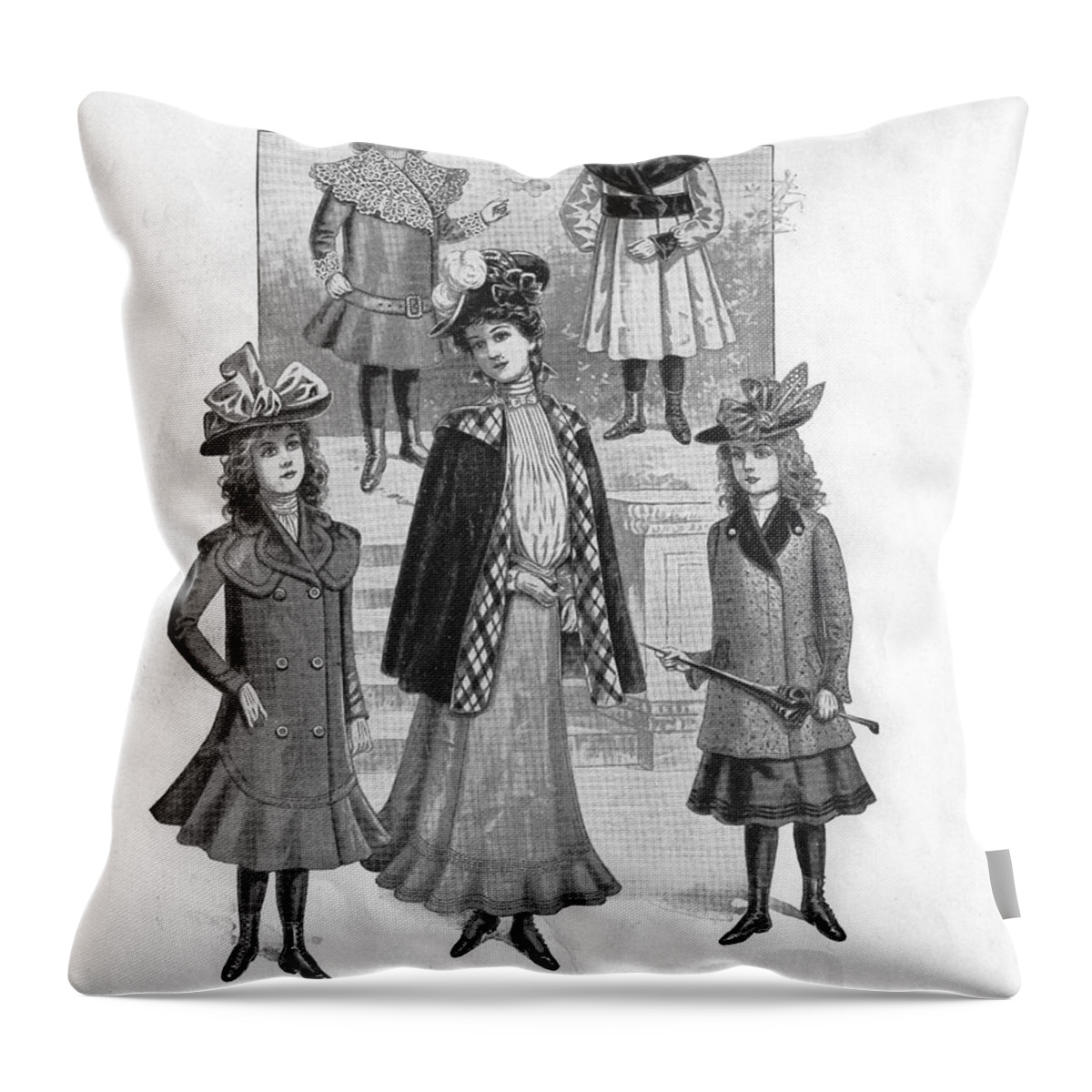 Unknown Throw Pillow featuring the painting Pretty Autumn Styles Black White by The Delineator
