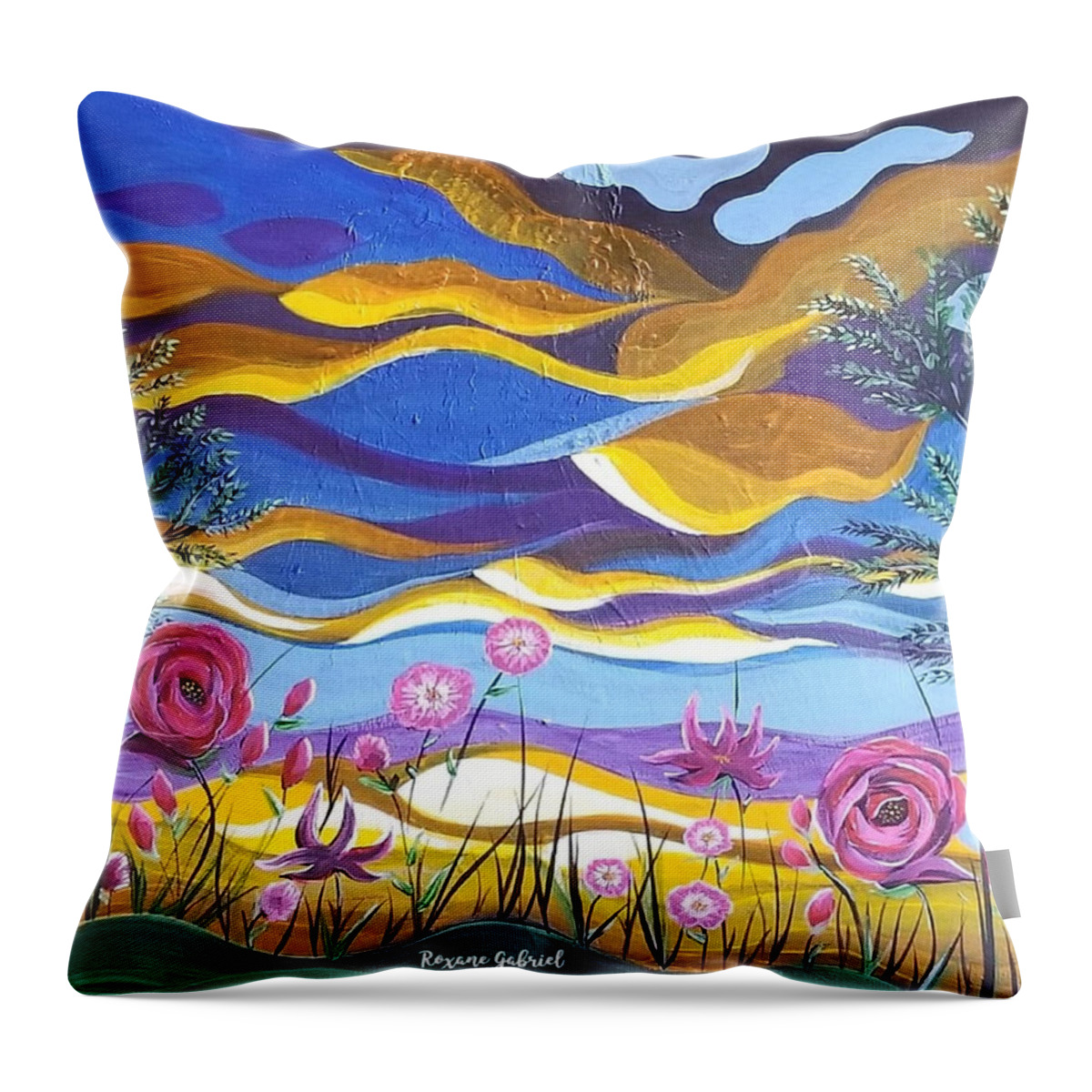 Pink Flowers Throw Pillow featuring the painting Pretty in Pink by Roxane Gabriel