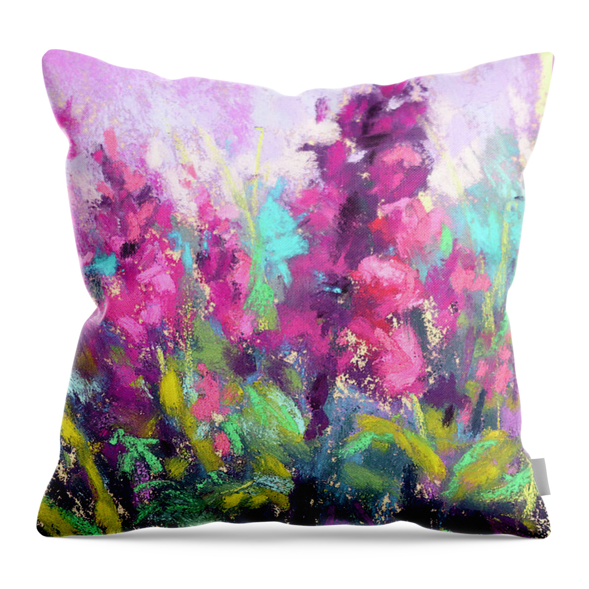 Pink Snapdragons Throw Pillow featuring the painting Pretty in Pink by Susan Jenkins