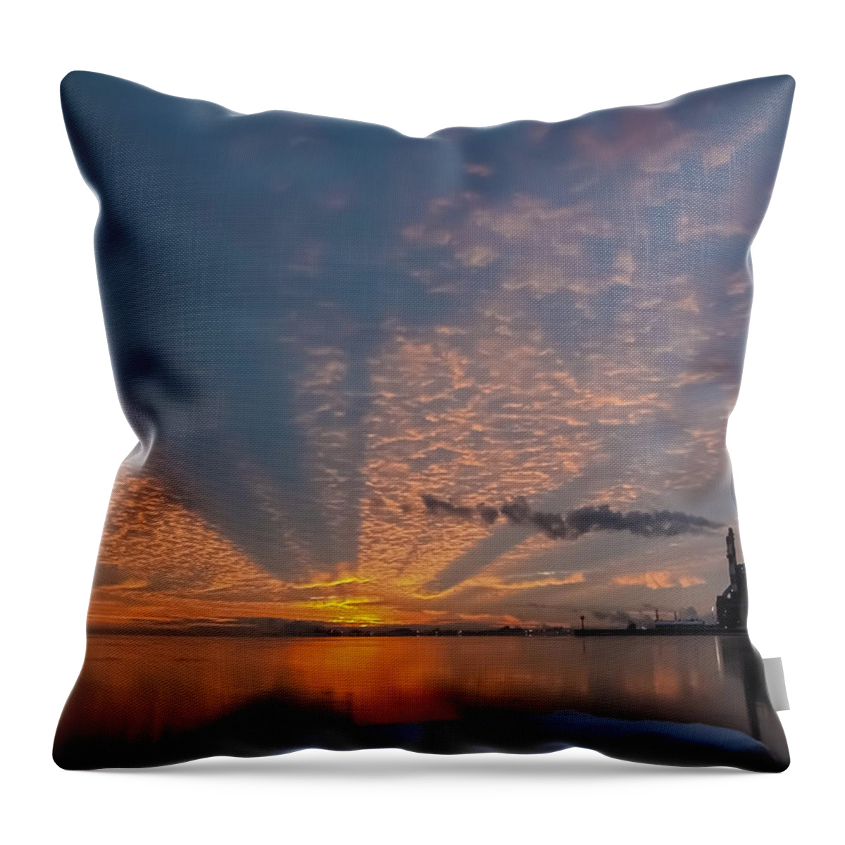 Lake Michgan Throw Pillow featuring the photograph Pretty Industrial Sunrise by Sven Brogren