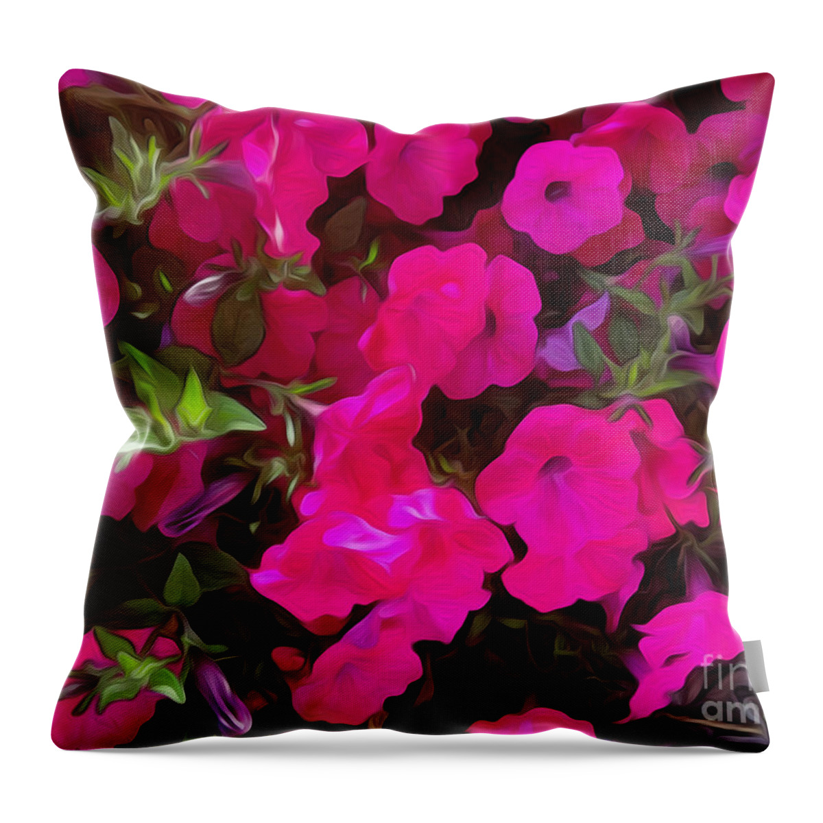 Flowers Throw Pillow featuring the painting Pretty Petunias by Sarabjit Singh