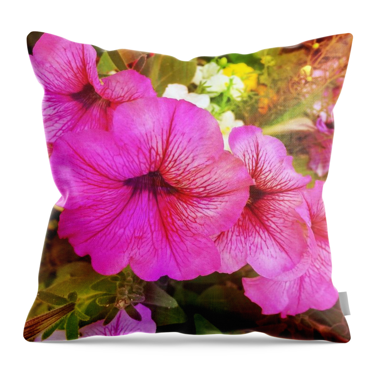 Pretty Pink Petunias Throw Pillow featuring the photograph Pretty Pink Petunias by Femina Photo Art By Maggie