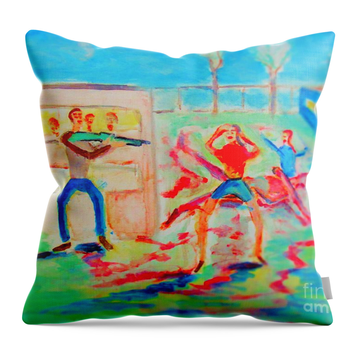 Prevention Throw Pillow featuring the painting Prevention of Shootings Memorial by Stanley Morganstein