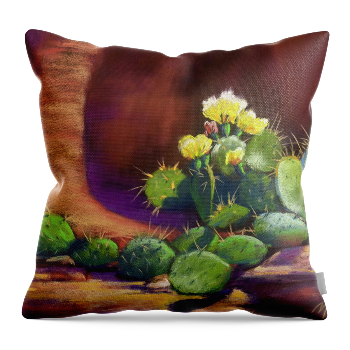 Landscape Throw Pillow featuring the painting Pricklies on a Ledge by Marjie Eakin-Petty