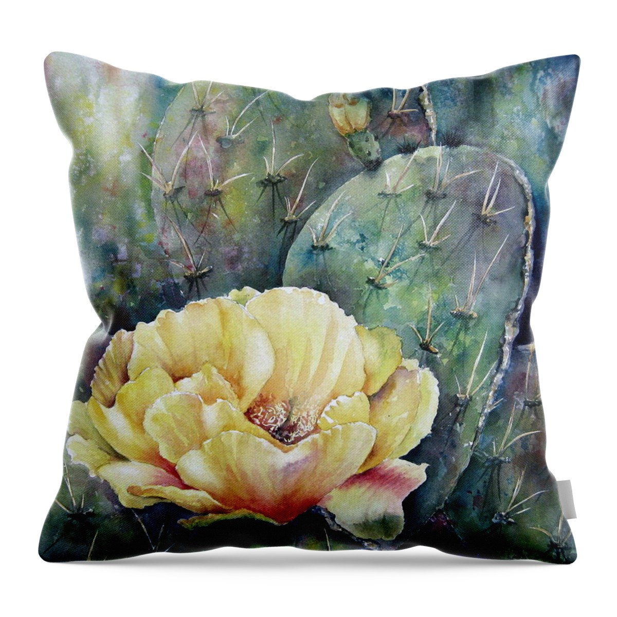 Flower Throw Pillow featuring the painting Prickly Blossom by Mary McCullah