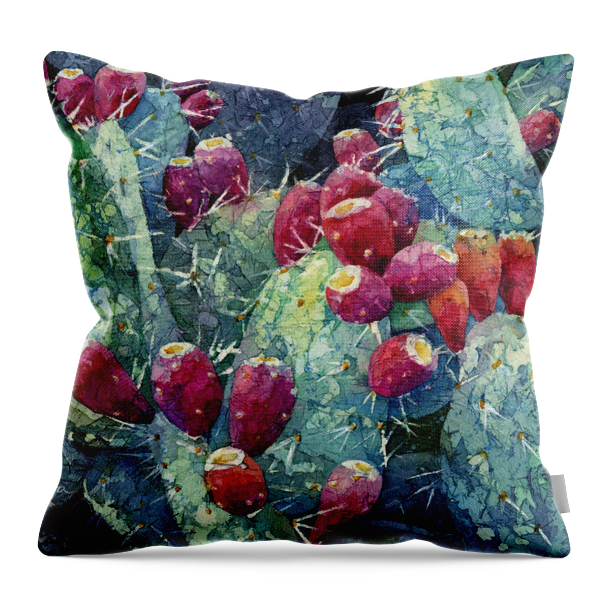 Cactus Throw Pillow featuring the painting Prickly Pear 2 by Hailey E Herrera