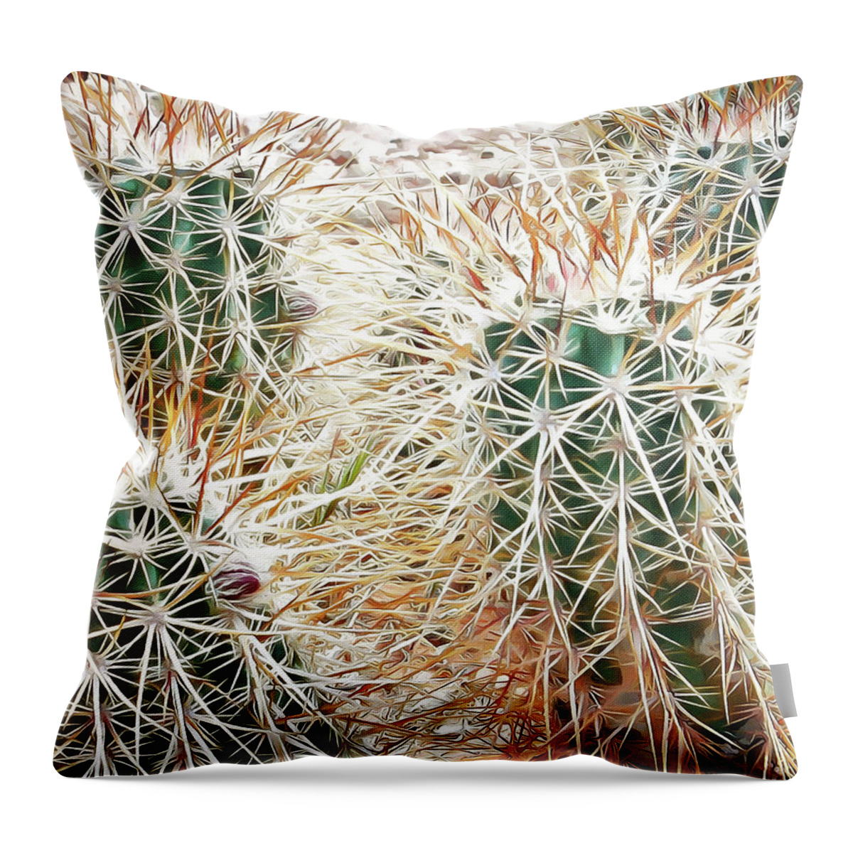 Cactus Throw Pillow featuring the digital art Prickly Protection by Leslie Montgomery