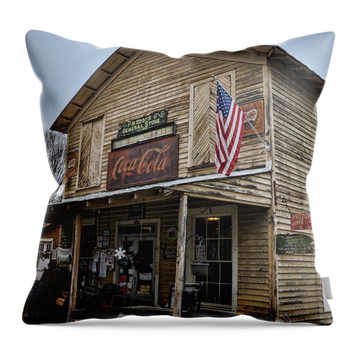 Priddy's General Store Throw Pillow featuring the photograph Priddy's by Randy Rogers