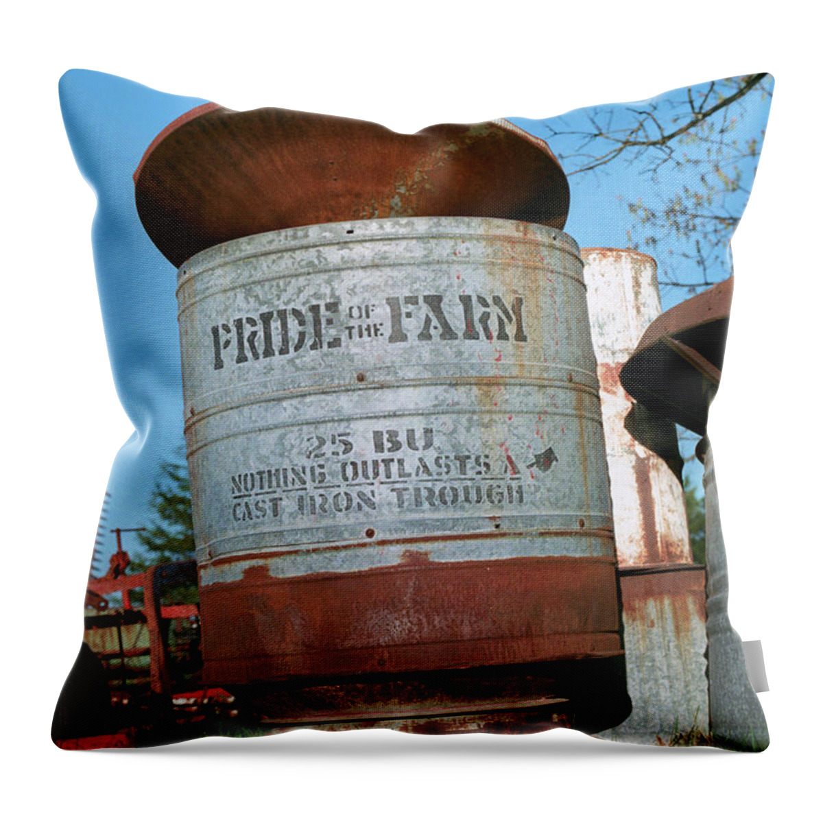 Farm Throw Pillow featuring the photograph Pride of the Farm 25 bushel feeder by Grant Groberg