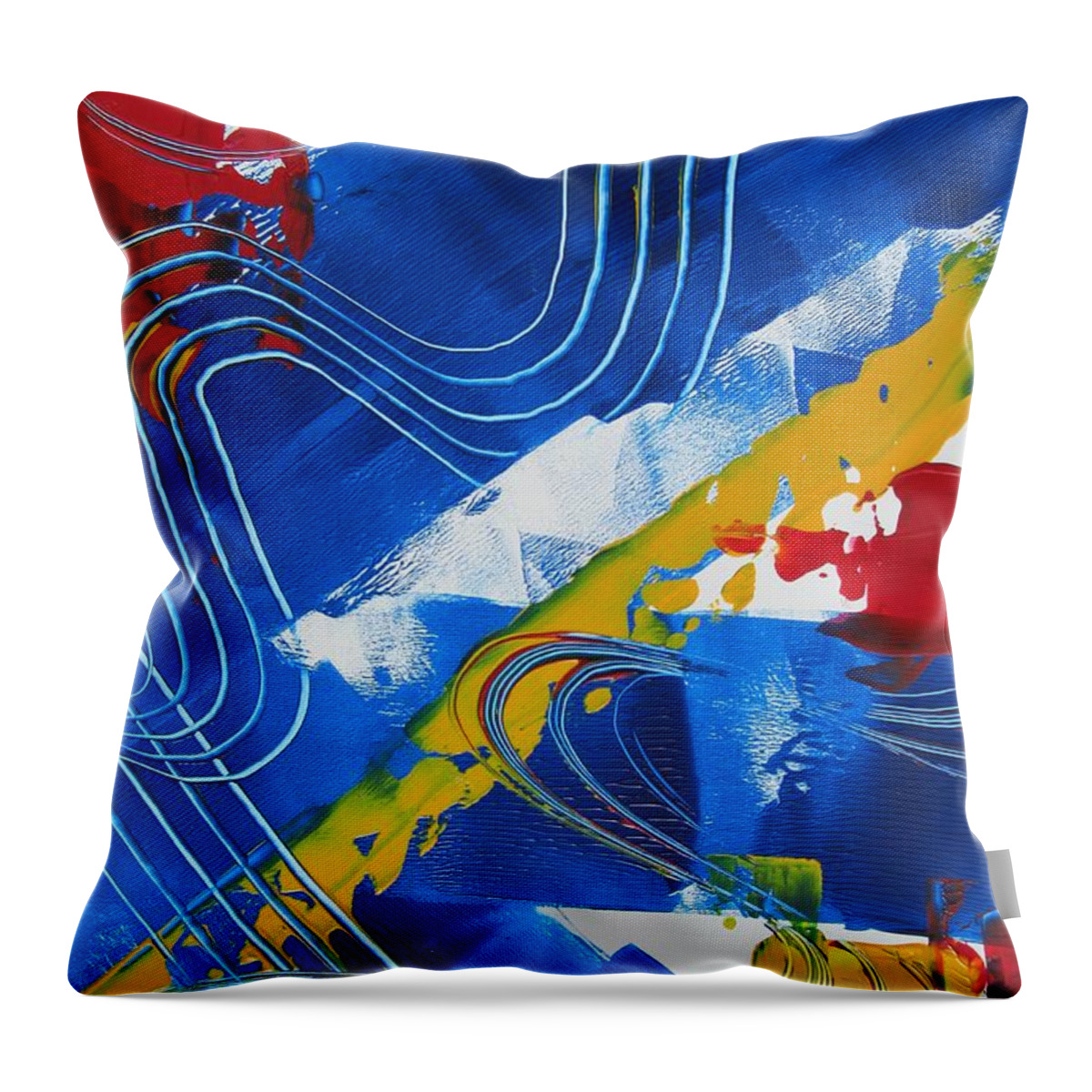 Primary Colours Throw Pillow featuring the painting Primary Rhapsody One by Louise Adams