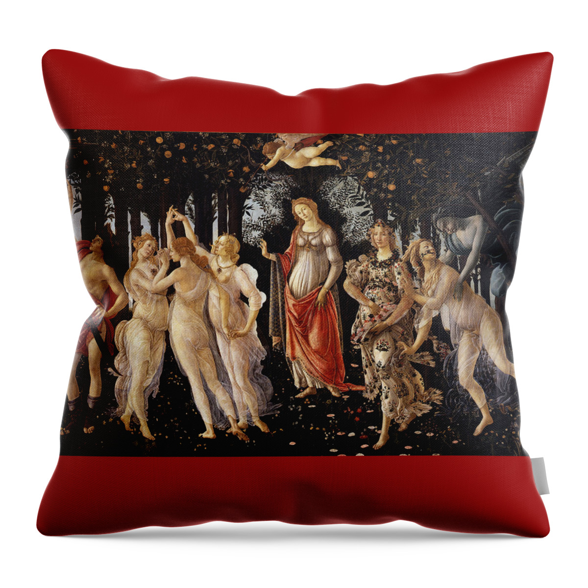 Primavera By Botticelli Throw Pillow featuring the pyrography Primavera by Botticelli by Desiderata Gallery