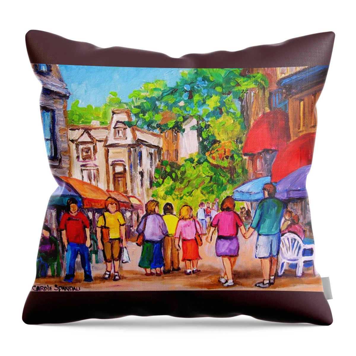Rue Prince Arthur Montreal Street Scenes Throw Pillow featuring the painting Prince Arthur Street Montreal by Carole Spandau