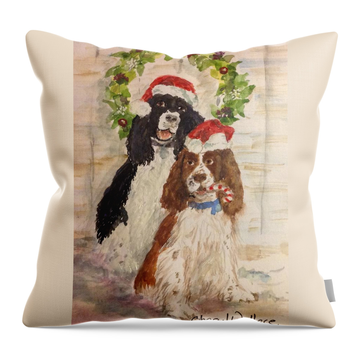 Springer Spaniels Throw Pillow featuring the painting Princess and Evita by Cheryl Wallace
