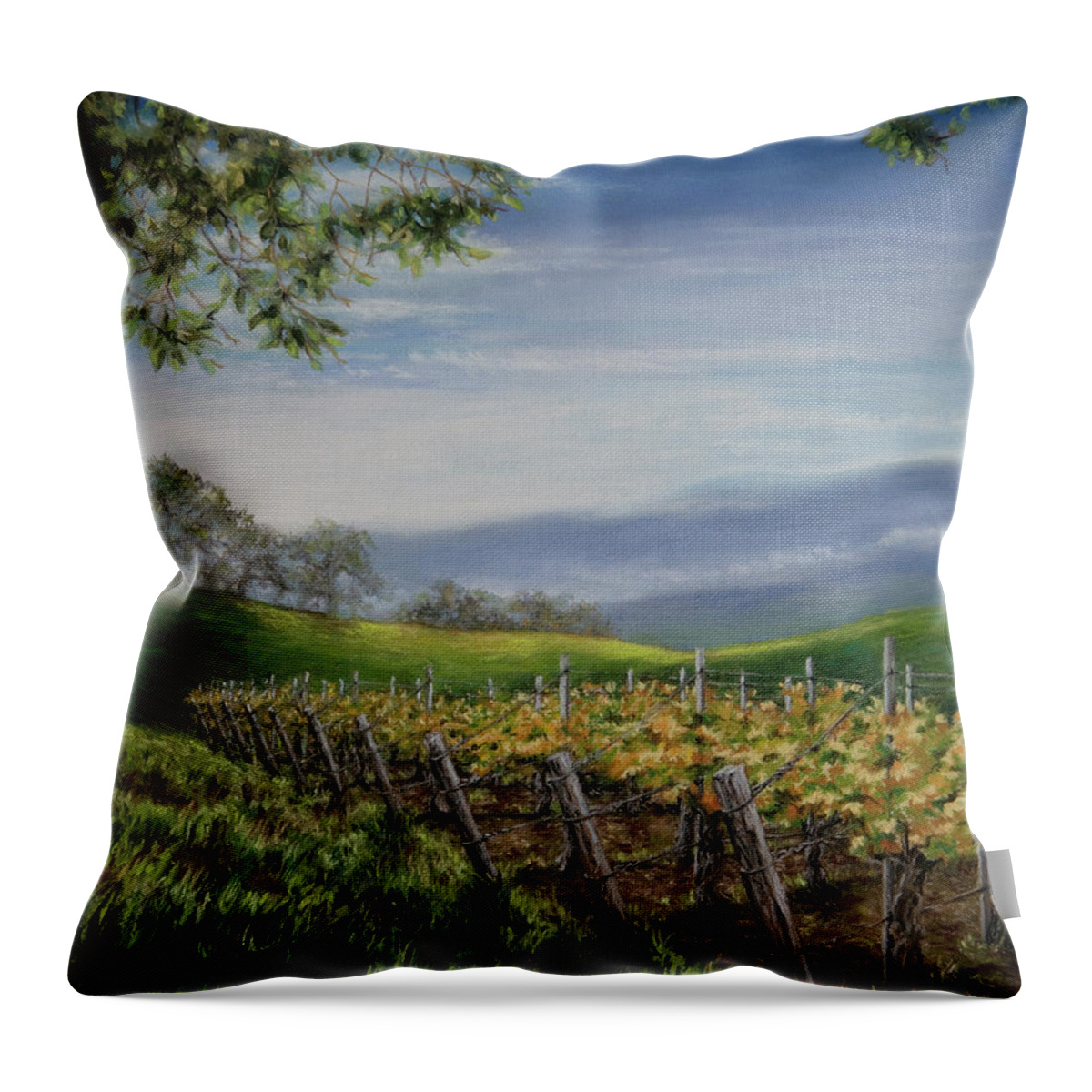 Vineyards Throw Pillow featuring the pastel Private Selection by Denise Horne-Kaplan