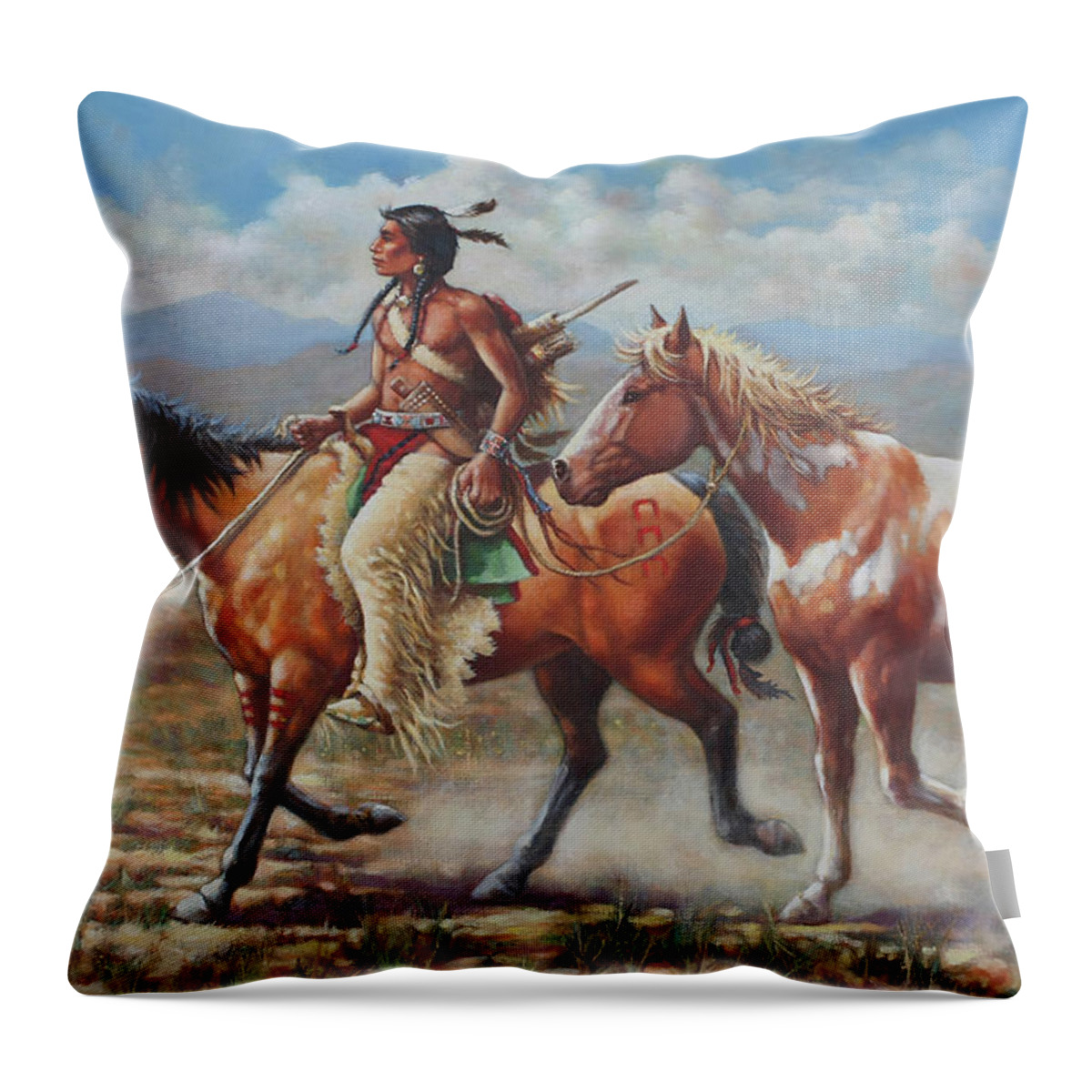 Native American Throw Pillow featuring the painting Prize Pony by Harvie Brown
