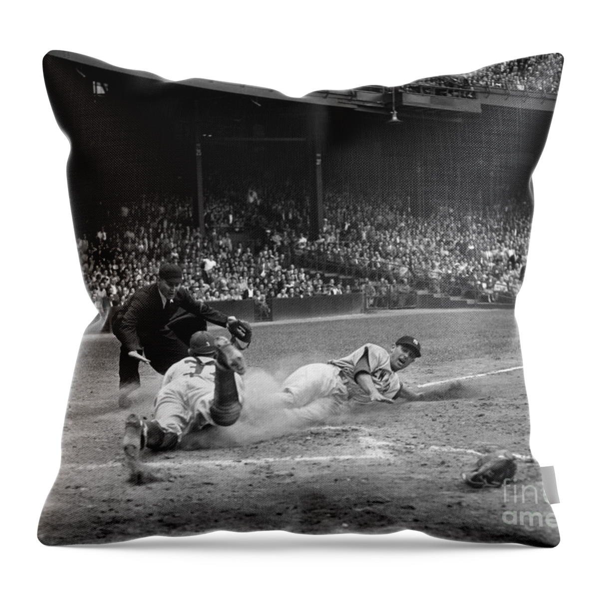 1950s Throw Pillow featuring the photograph Pro Baseball Game, C.1950s by H. Armstrong Roberts/ClassicStock