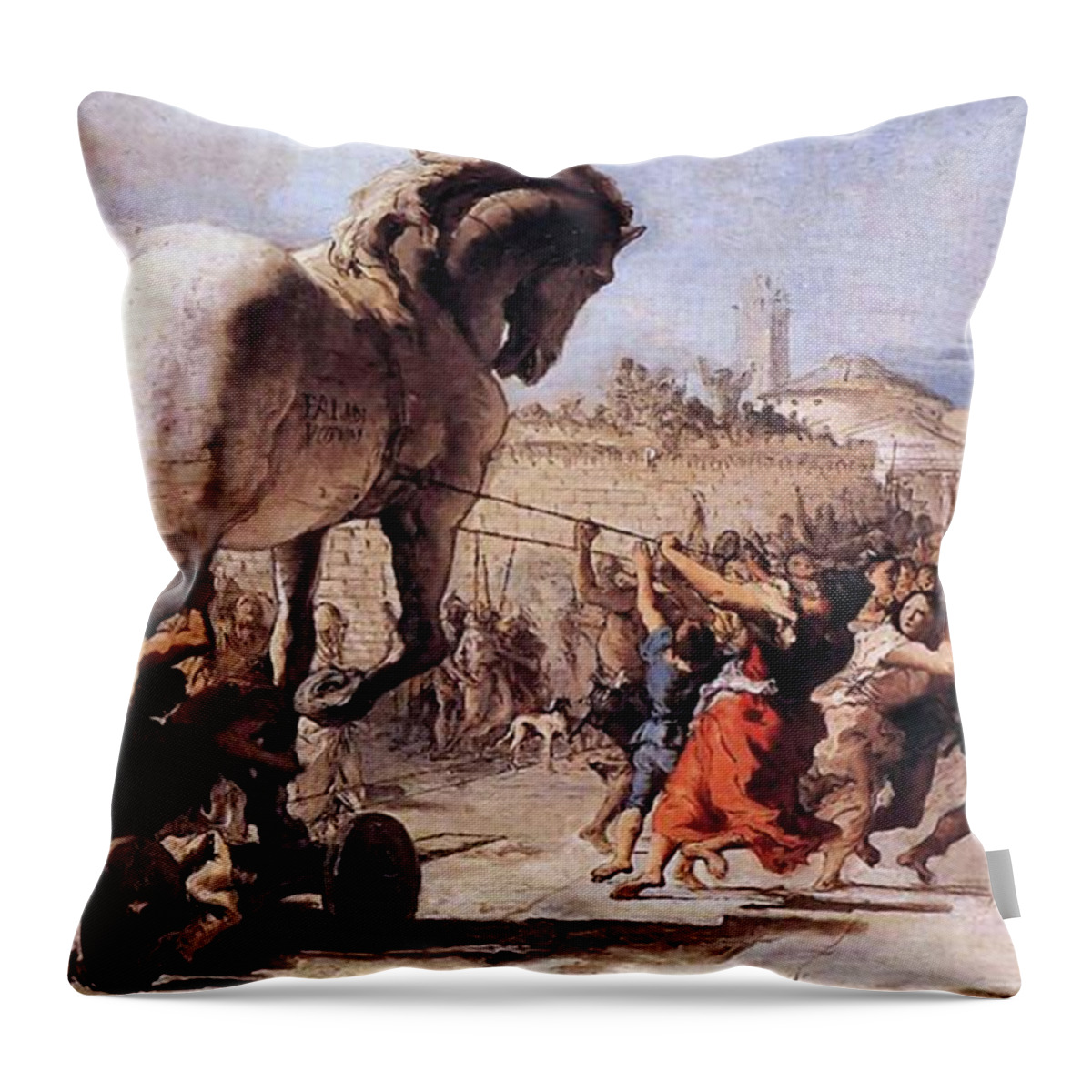 Procession Throw Pillow featuring the painting Procession of the Trojan Horse by Giovanni Tiepolo
