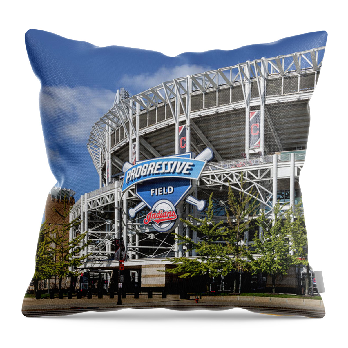 Progressive Field Throw Pillow featuring the photograph Progressive Field In Cleveland Ohio by Dale Kincaid