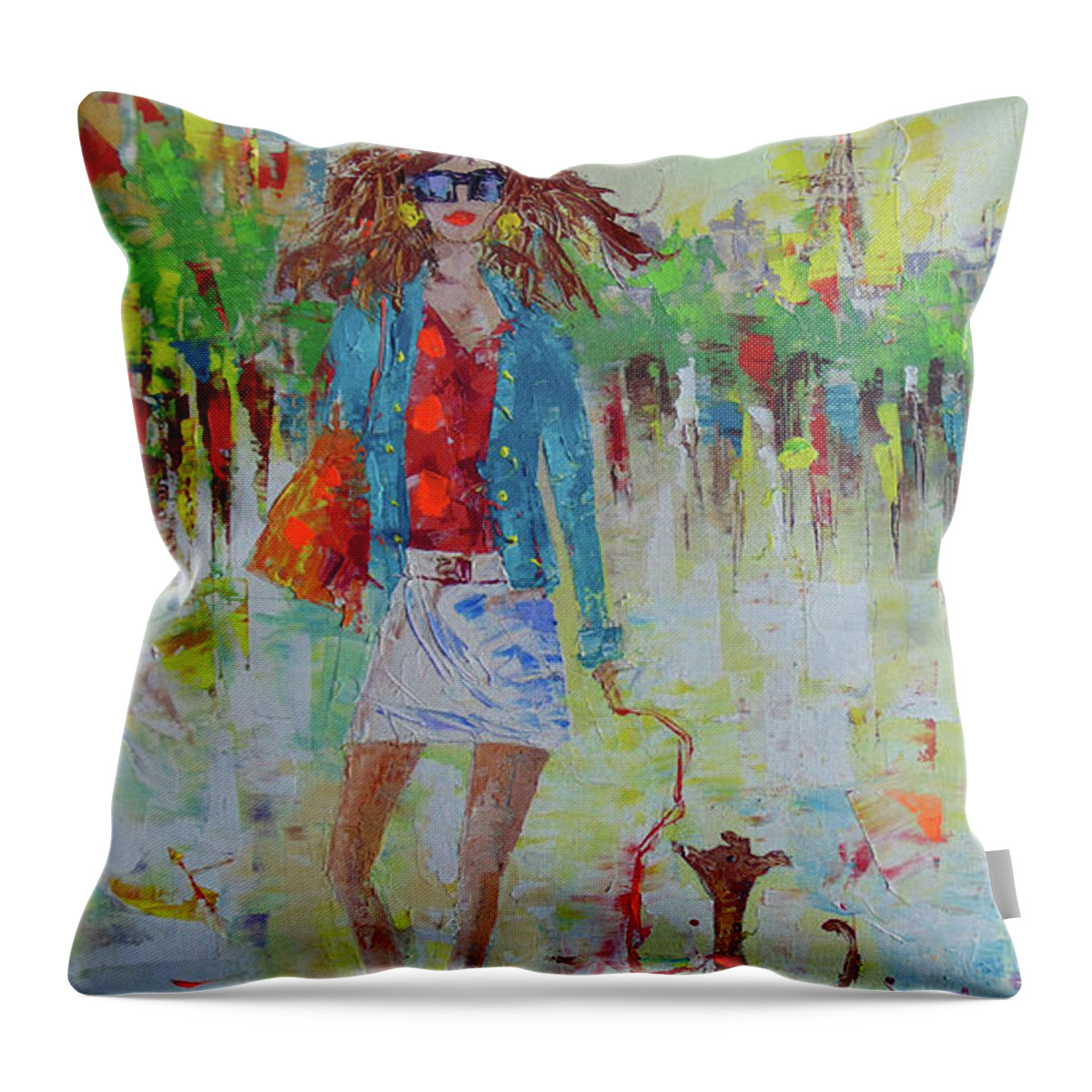 Paris Throw Pillow featuring the painting Promade avec mon chien by Frederic Payet
