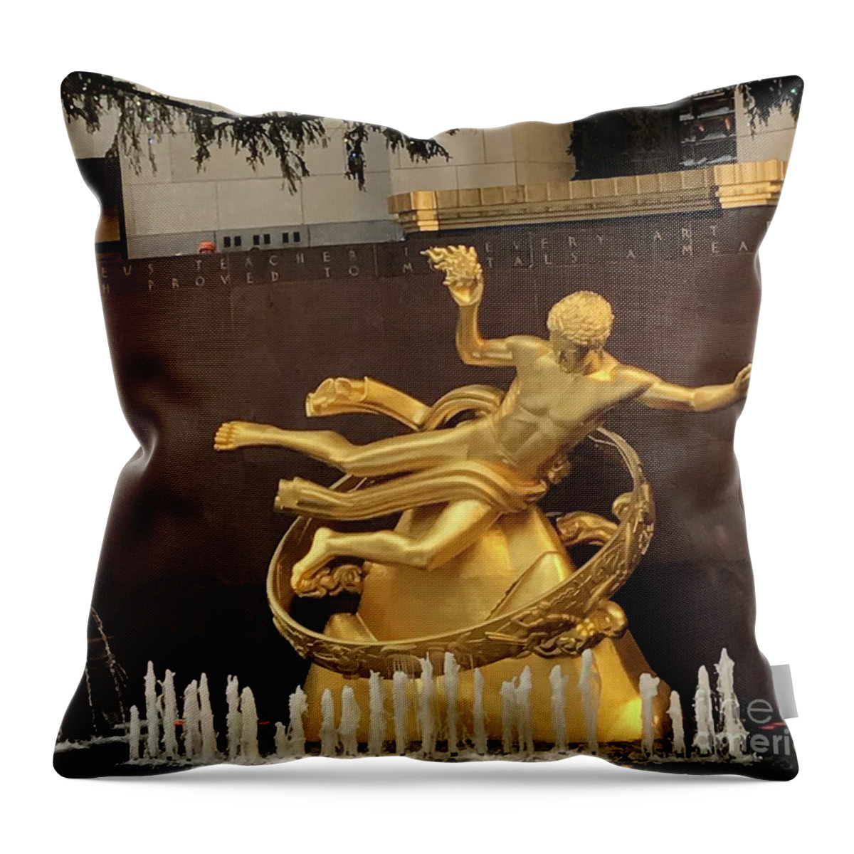 Prometheus Throw Pillow featuring the photograph Prometheus Rockefeller Center by CAC Graphics