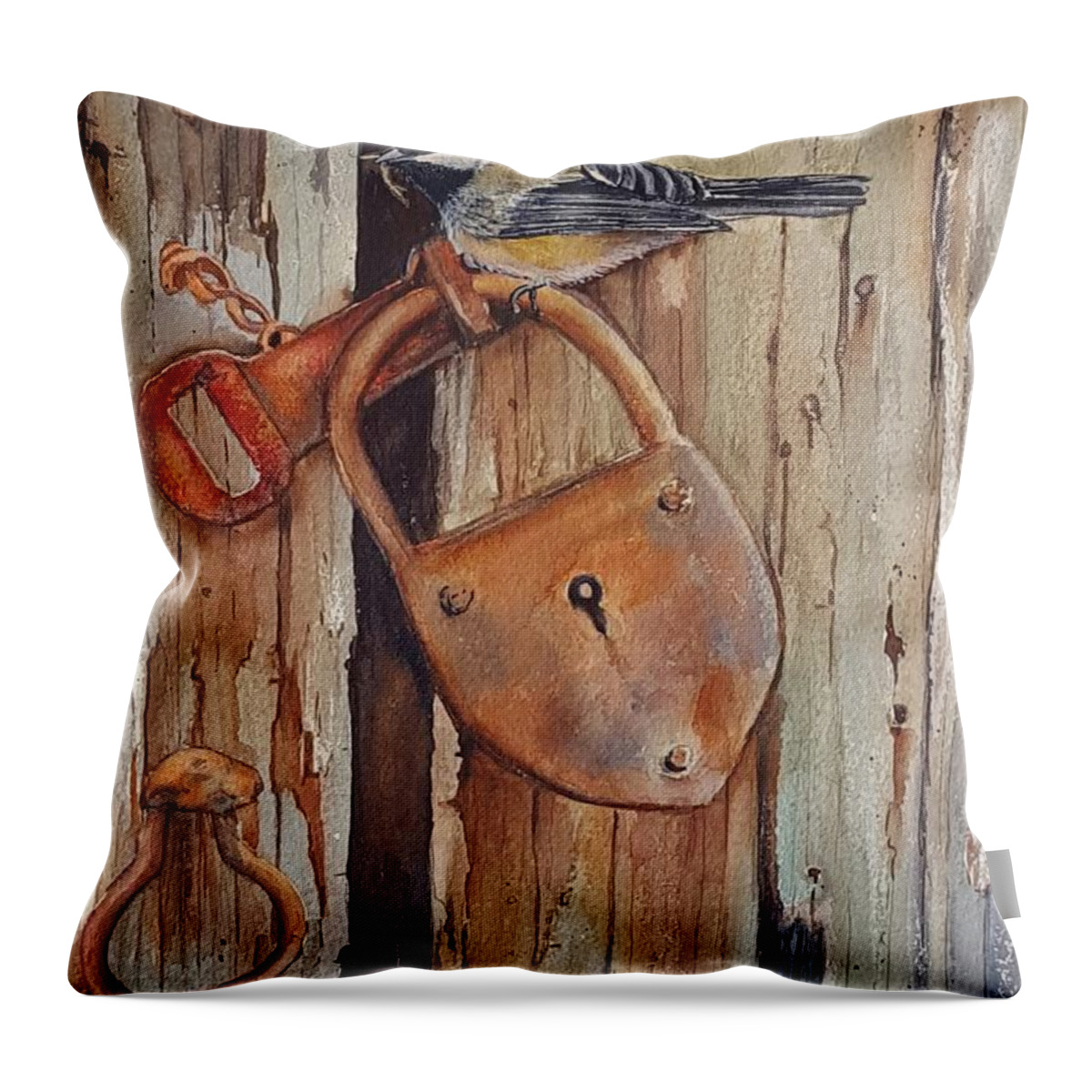 Old Barn Door Throw Pillow featuring the painting Promise by Patricia Pushaw