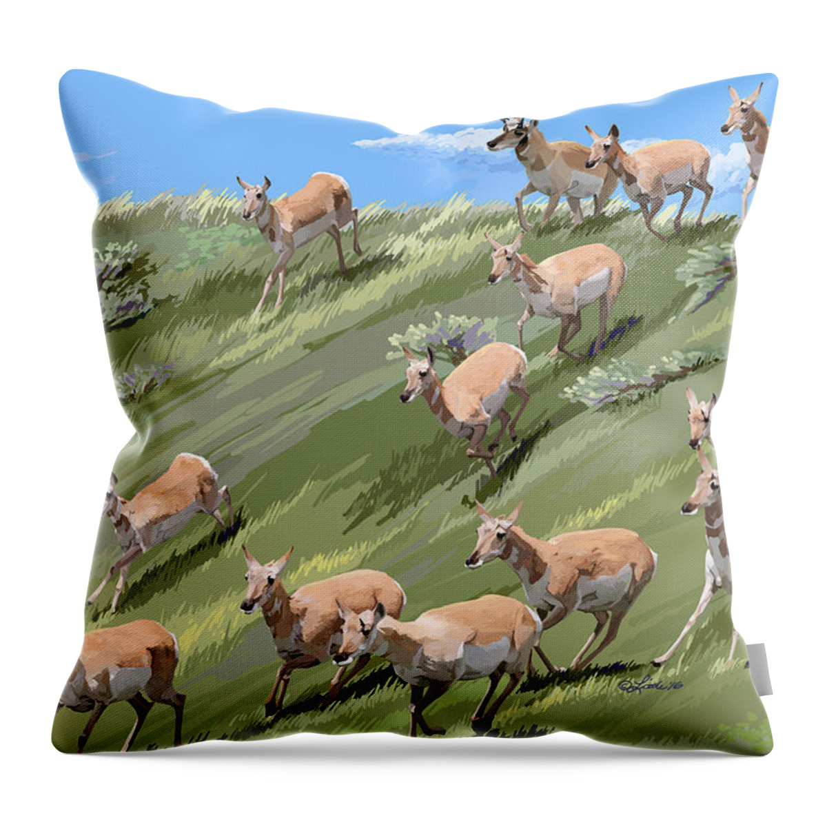 Animals Throw Pillow featuring the painting Pronghorn Promenade by Pam Little
