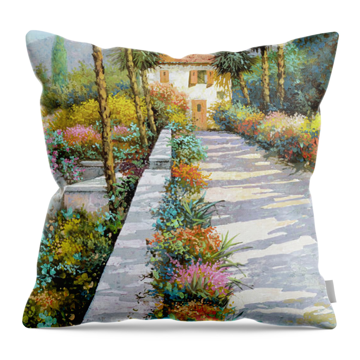 Lakescape Throw Pillow featuring the painting La casa in fondo by Guido Borelli