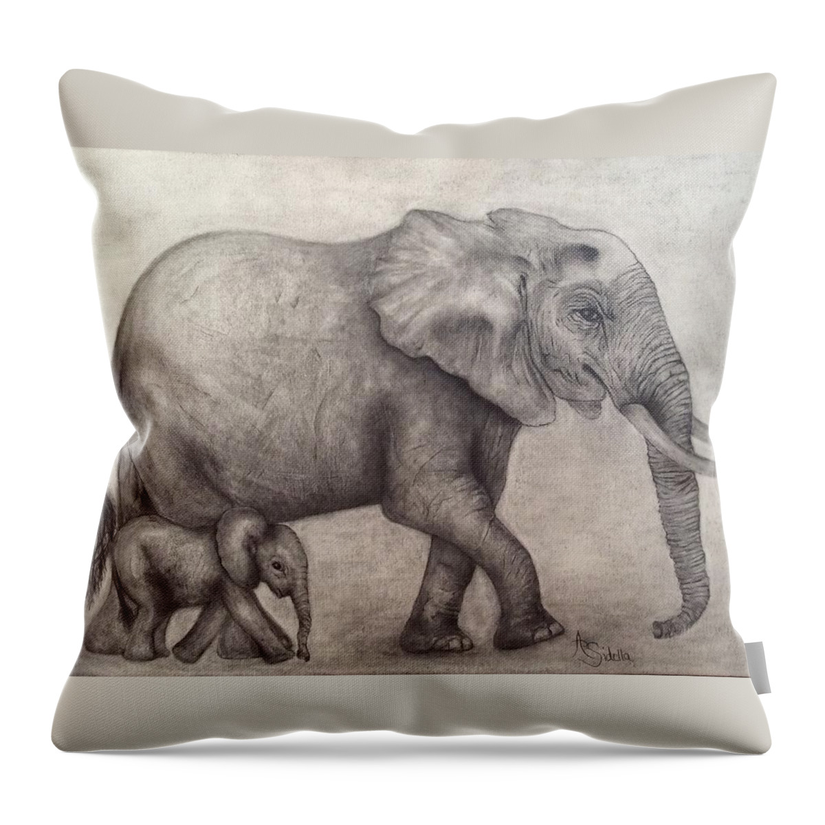 African Elephants Throw Pillow featuring the painting Proud Mama by Annamarie Sidella-Felts