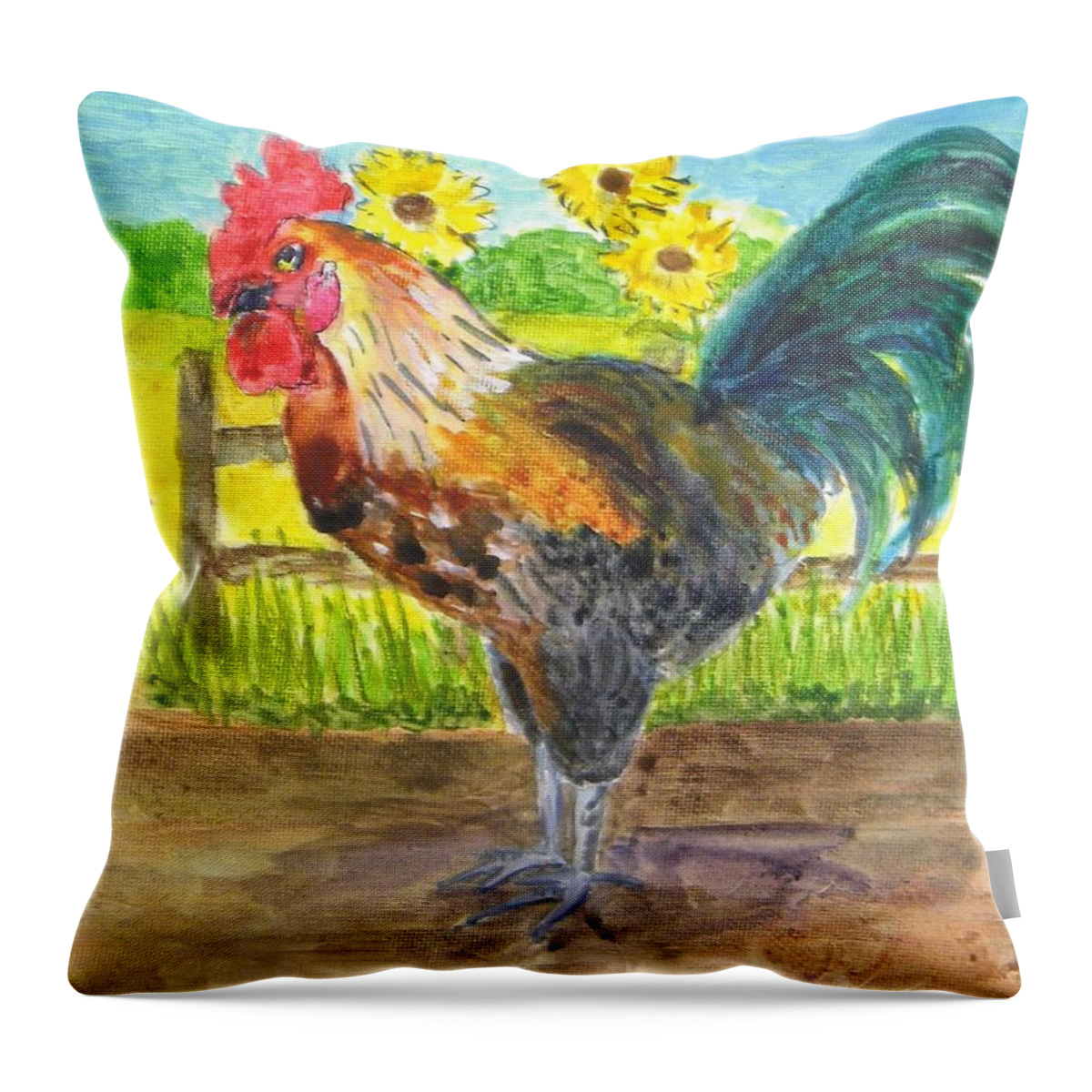 Rooster Throw Pillow featuring the painting Proud Rooster by Caroline Henry