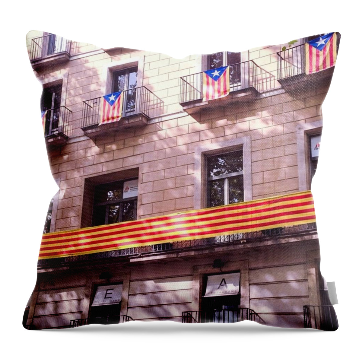 Urban Throw Pillow featuring the photograph Proud To Be Catalan,la Rambla, Barcelona by Janan Yakula