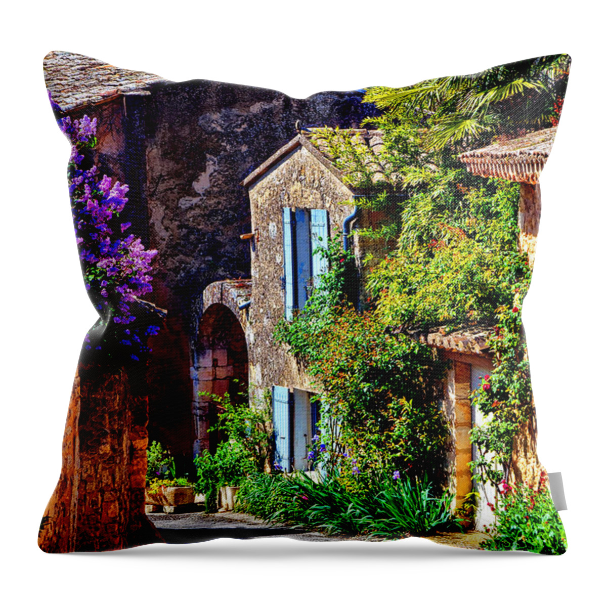 Provence Throw Pillow featuring the photograph Provence Village Street in Spring by Olivier Le Queinec