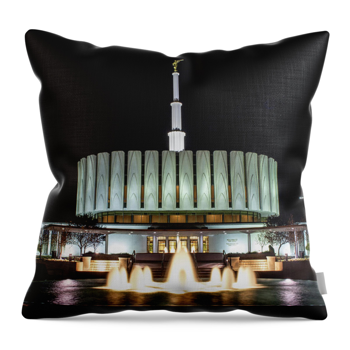 Trees Throw Pillow featuring the photograph Provo Temple at Night by K Bradley Washburn